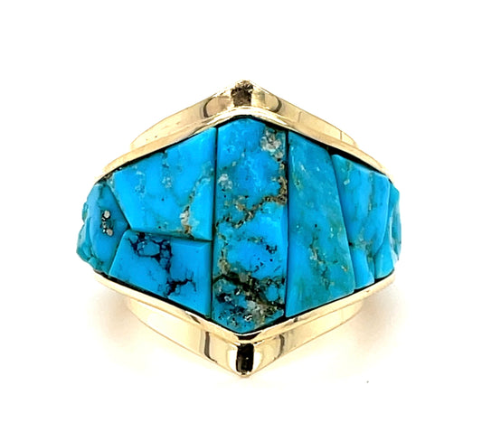 Estate  Turquoise 14KY  10.49gr Ring Designer Rustic Size 7