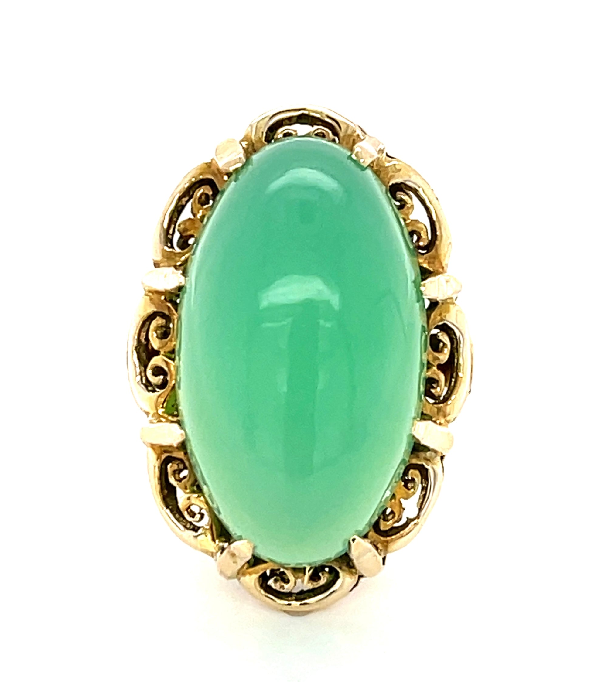 Estate  Chrysoprase 14KY  13.31gr Ring Circa 1960s Size 7