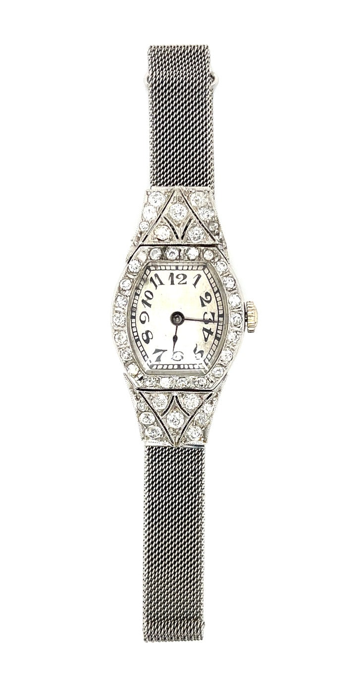 Art Deco 1.90ct Diamond PT/18K Art Deco Watch Circa 1920s Adjustable Band