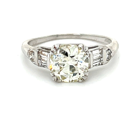 Art Deco 1.57ct European-cut Diamond PT 3.93gr Ring Circa 1930s .42ct SD