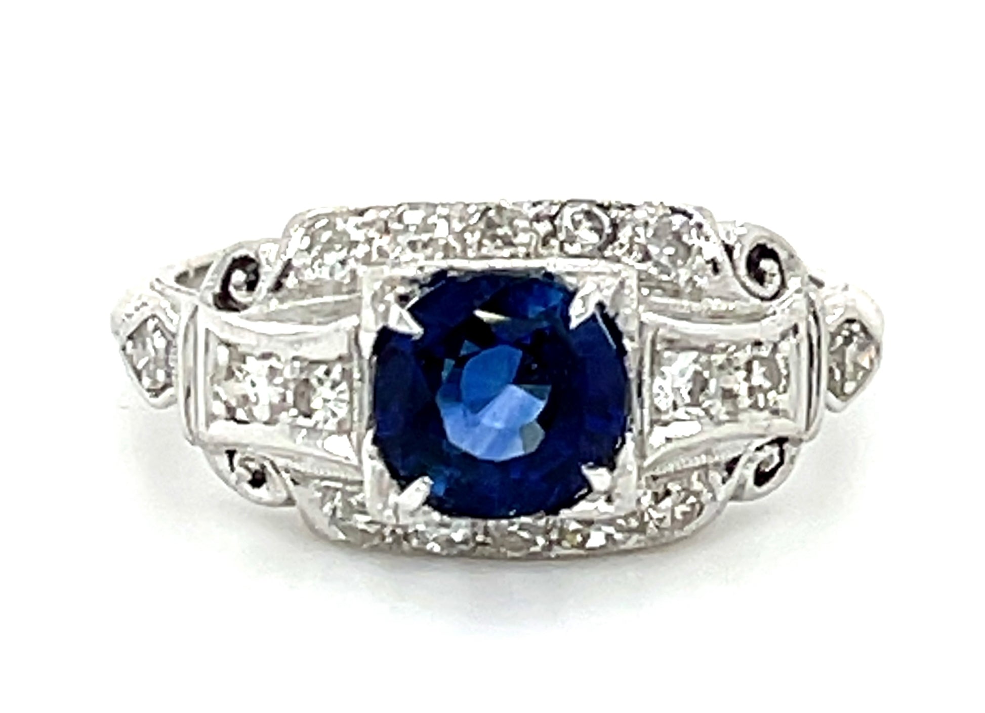 Art Deco 1.81ct Sapphire &  0.40ctw Diamond PT  5.24gr Ring Circa 1930s