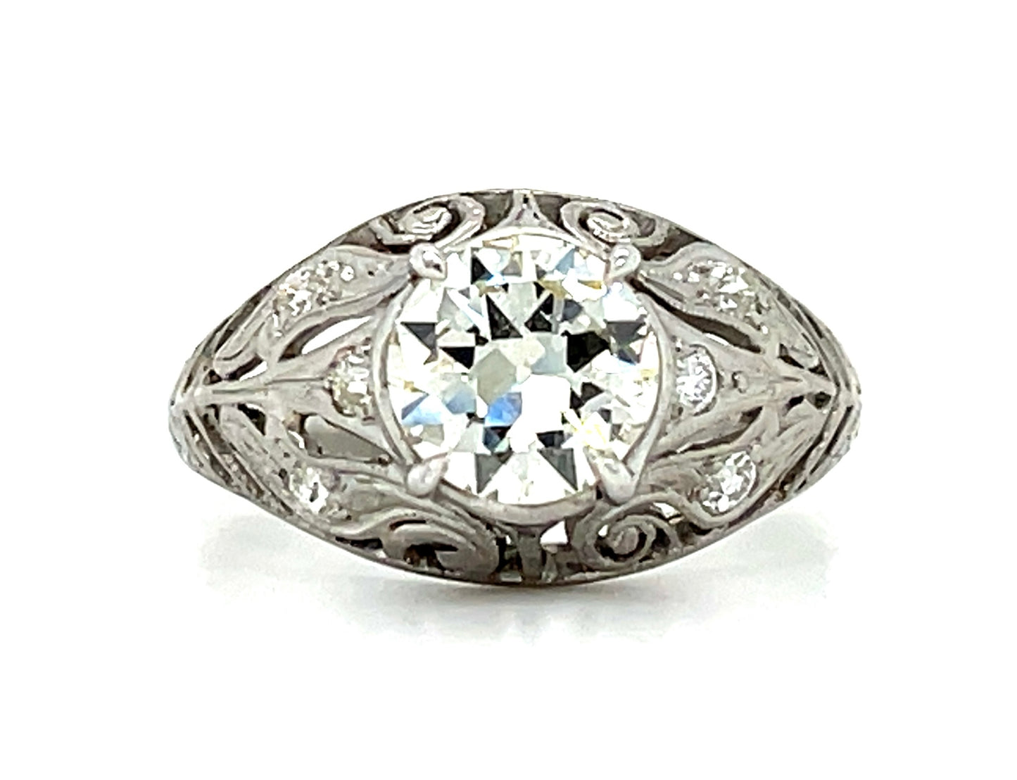 Estate  1.28ct Diamond PT  4.65gr Art Deco Ring Circa 1920s .24ct Sd Size 6.50