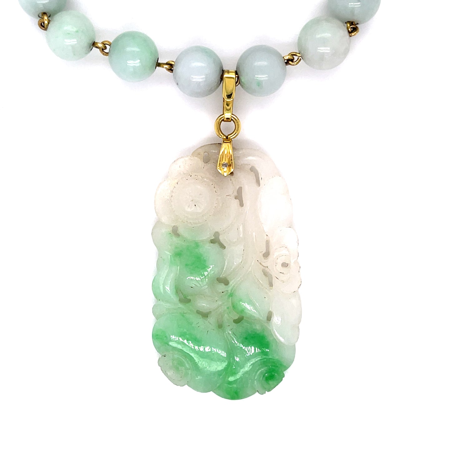 Estate  A Jade Bead 18KY  93.87gr Necklace Gia 2231272832 Length 32