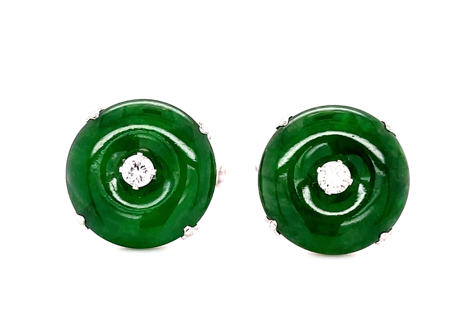 A Jade &  0.36ctw Diamond 18KW  18.19gr Cufflinks Translucent Gia 2235272840