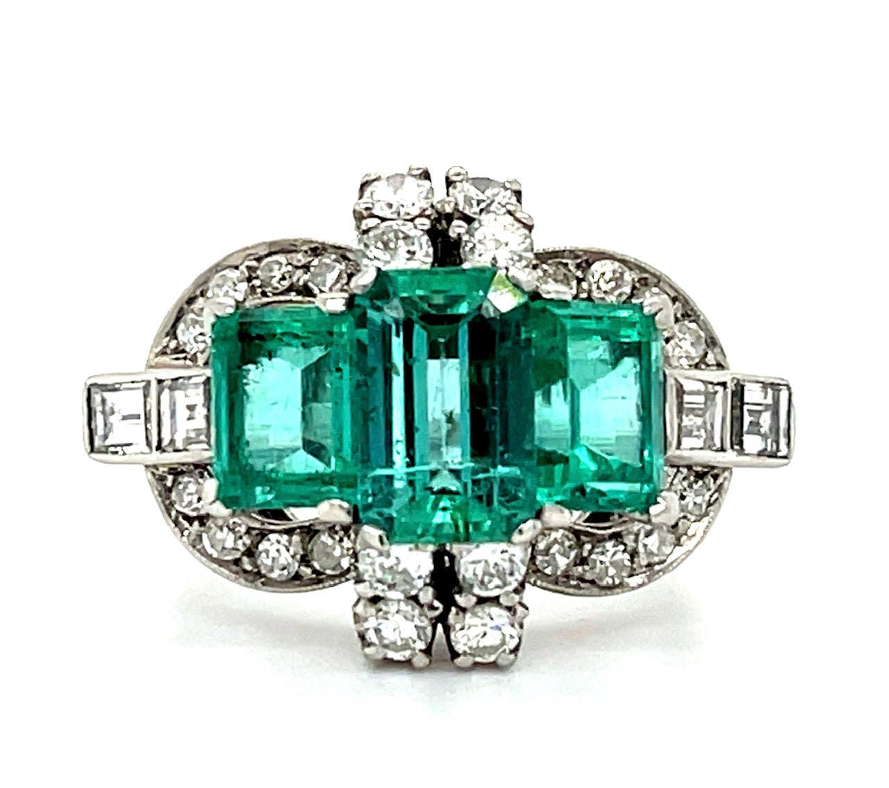 3.60ct Emerald &  1.20ctw Diamond PT  8.79gr Ring Size 6.25