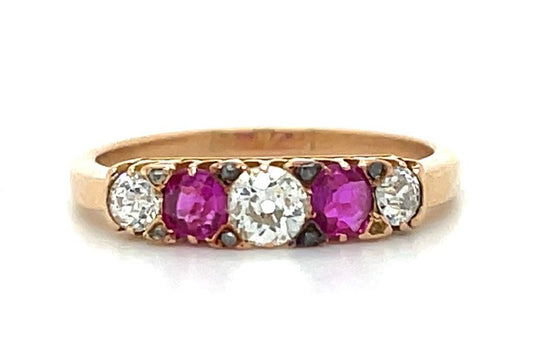 0.40ct European-cut Diamond &  0.30ctw Ruby 18KY  2.68gr Ring Size 7.50