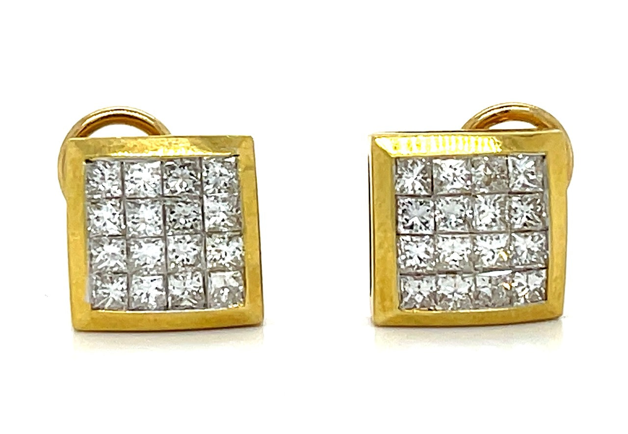 Estate  2.00ct Diamond Princess Cut 14KY  6.60gr Earrings