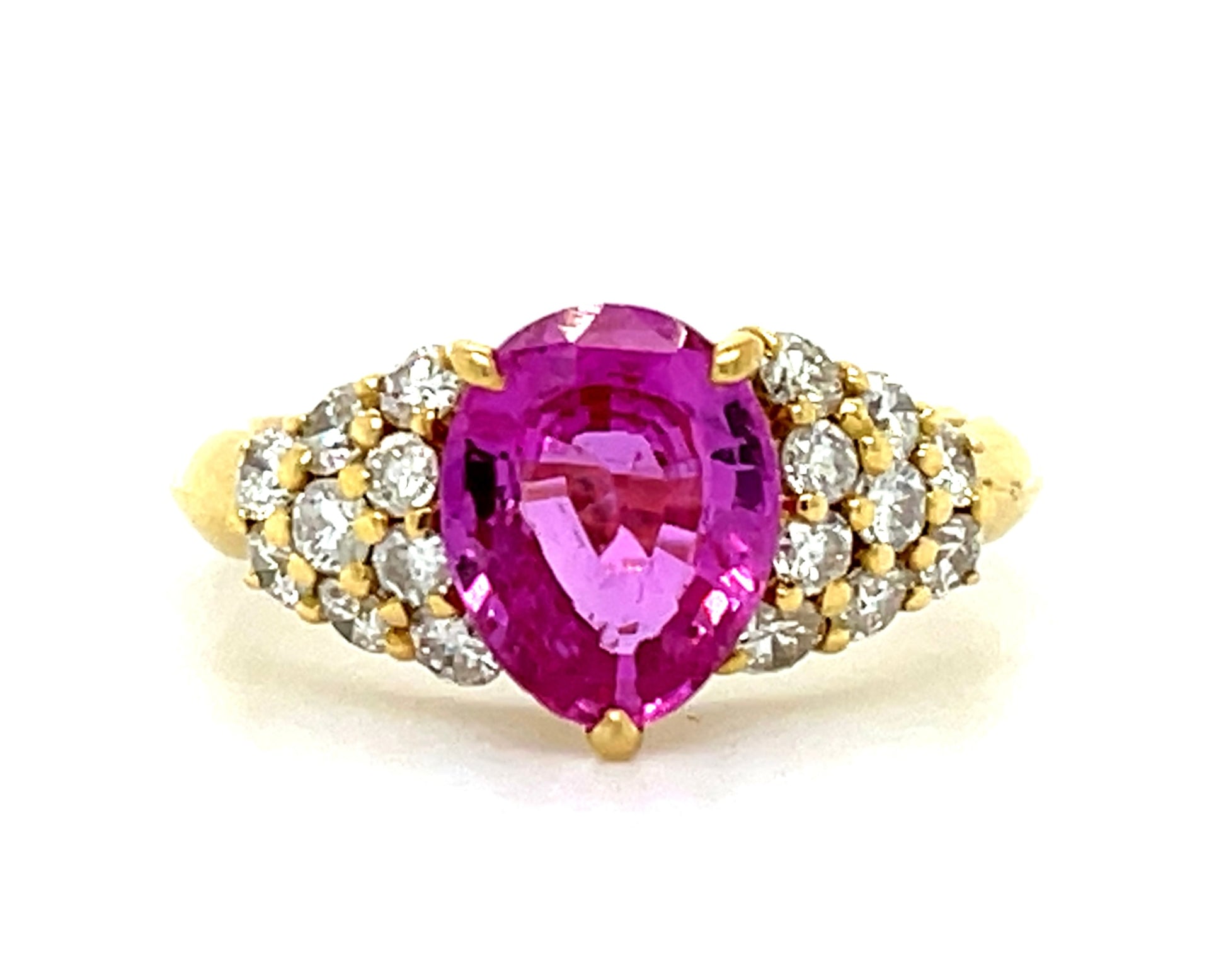 Estate  2.12ct Pink Sapphire &  0.66ctw Diamond 18KY  5.71gr Ring Size 6.75