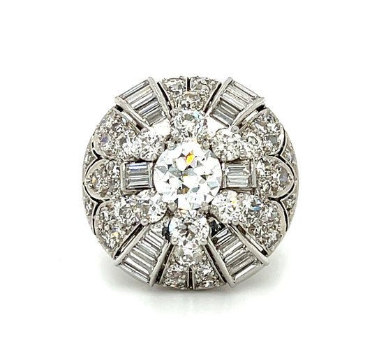 Art Deco 1.05ct Diamond PT  15.05gr Ring Circa 1930s Dome 4ct Sd Size 5