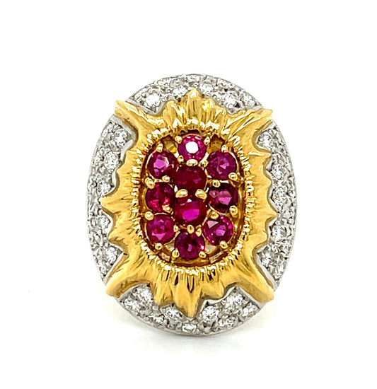 Estate  1.12ct Ruby &  0.62ctw Diamond PT/18K  16.40gr Ring Size 6.25