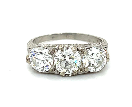 Art Deco Three Stone Diamond Ring Circa 1930s Gia