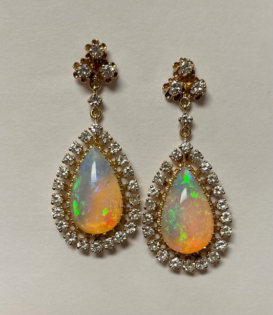 8.64ct Opal &  2.88ctw Diamond 14KY  7.93gr Earrings