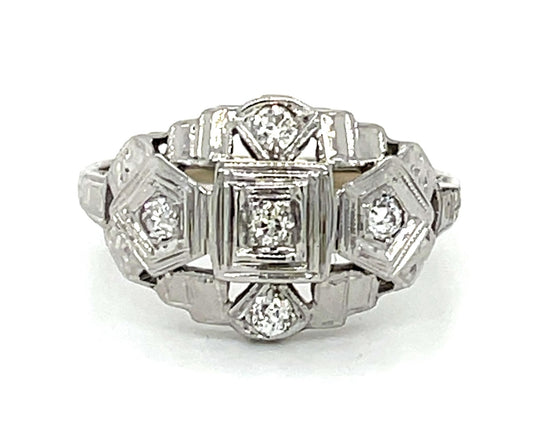 Estate  0.35ct European-cut Diamond 14KW  2.72gr Art Deco Ring Circa 1930s Size