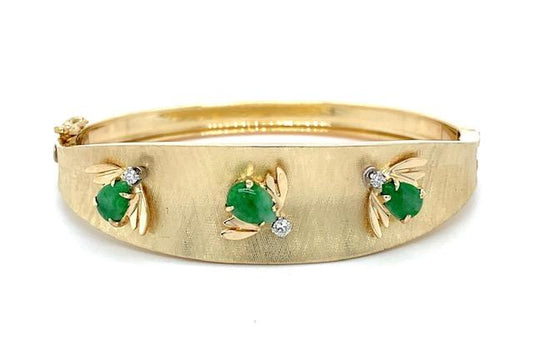 1.50ct Jadeite .15ct Diamond 14KY Bangle Bracelet