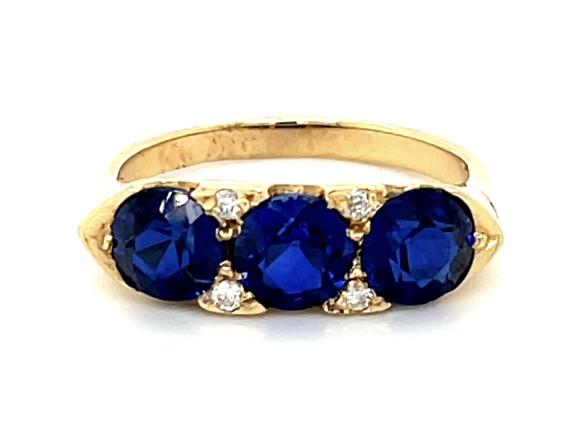 Blue Stones .04ct Diamond 14KY Ring 3.59g