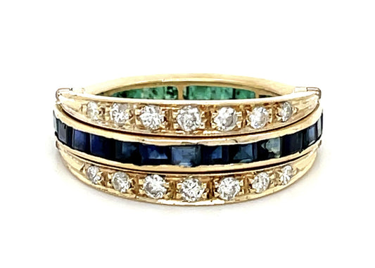 1.80ct Emerald 1.80ct Sapphire + Diamond 18KY Band 6.38g