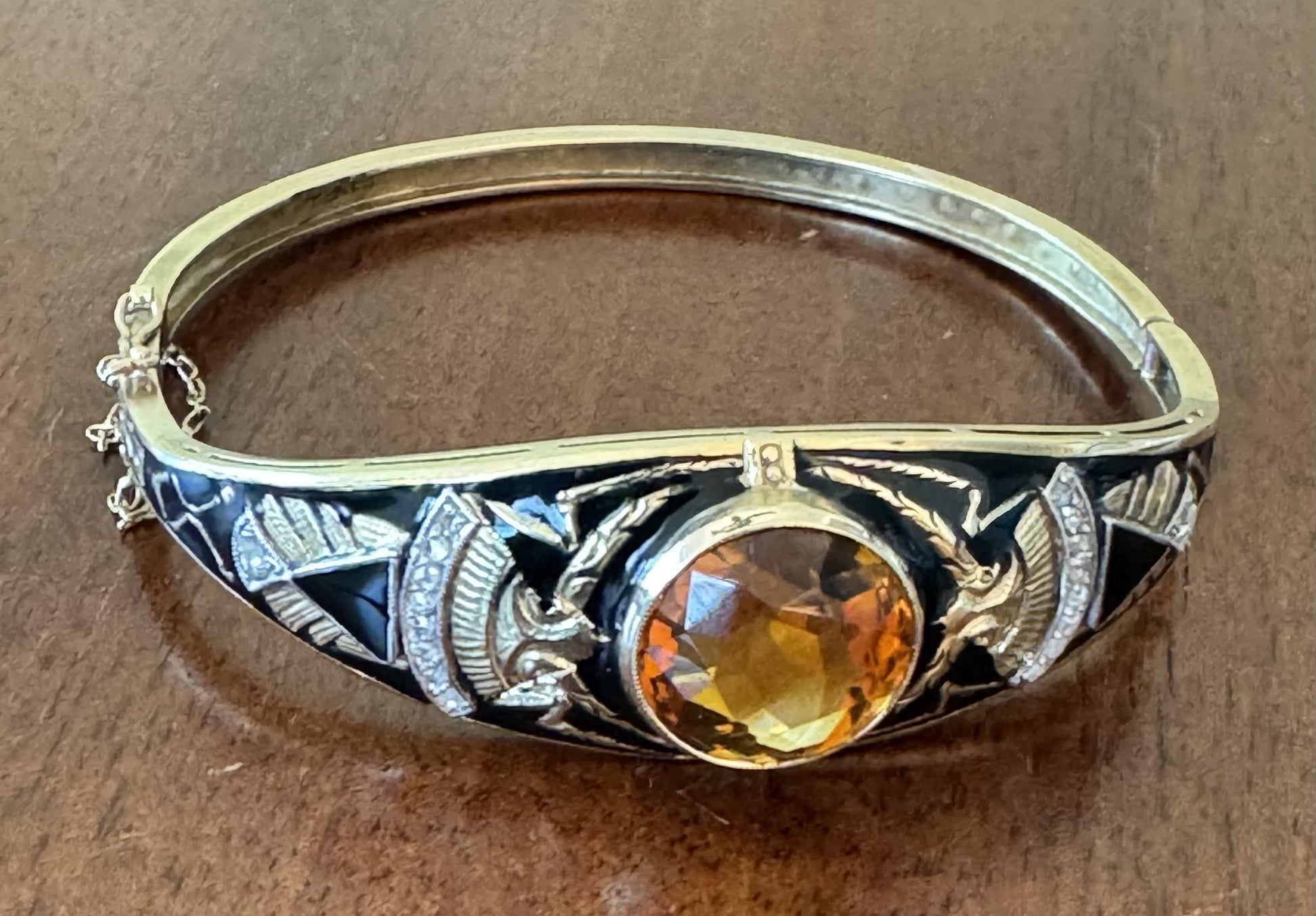 13.00ct Citrine &  0.30ctw Diamond 14KY  Victorian Bracelet Circa 1850s Enamel E