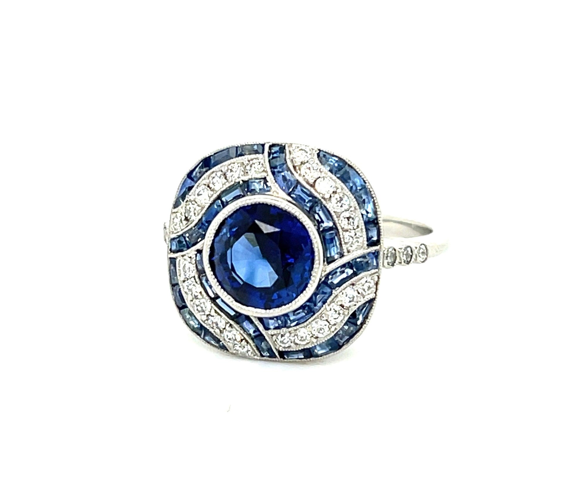2.17ct Sapphire .45ct Diamonds 1.60ct Side Sapphires Platinum Ring