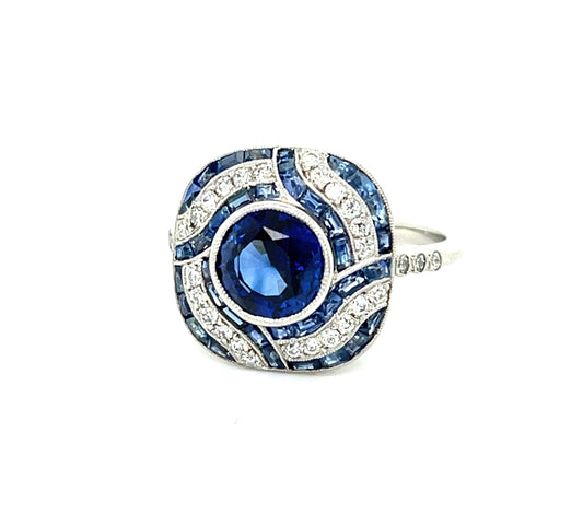 2.17ct Sapphire .45ct Diamonds 1.60ct Side Sapphires Platinum Ring
