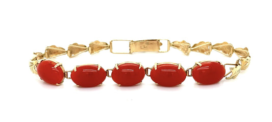 10ct Red Coral 14KY Bracelet (Vintage 1970s) 6g 6.75"