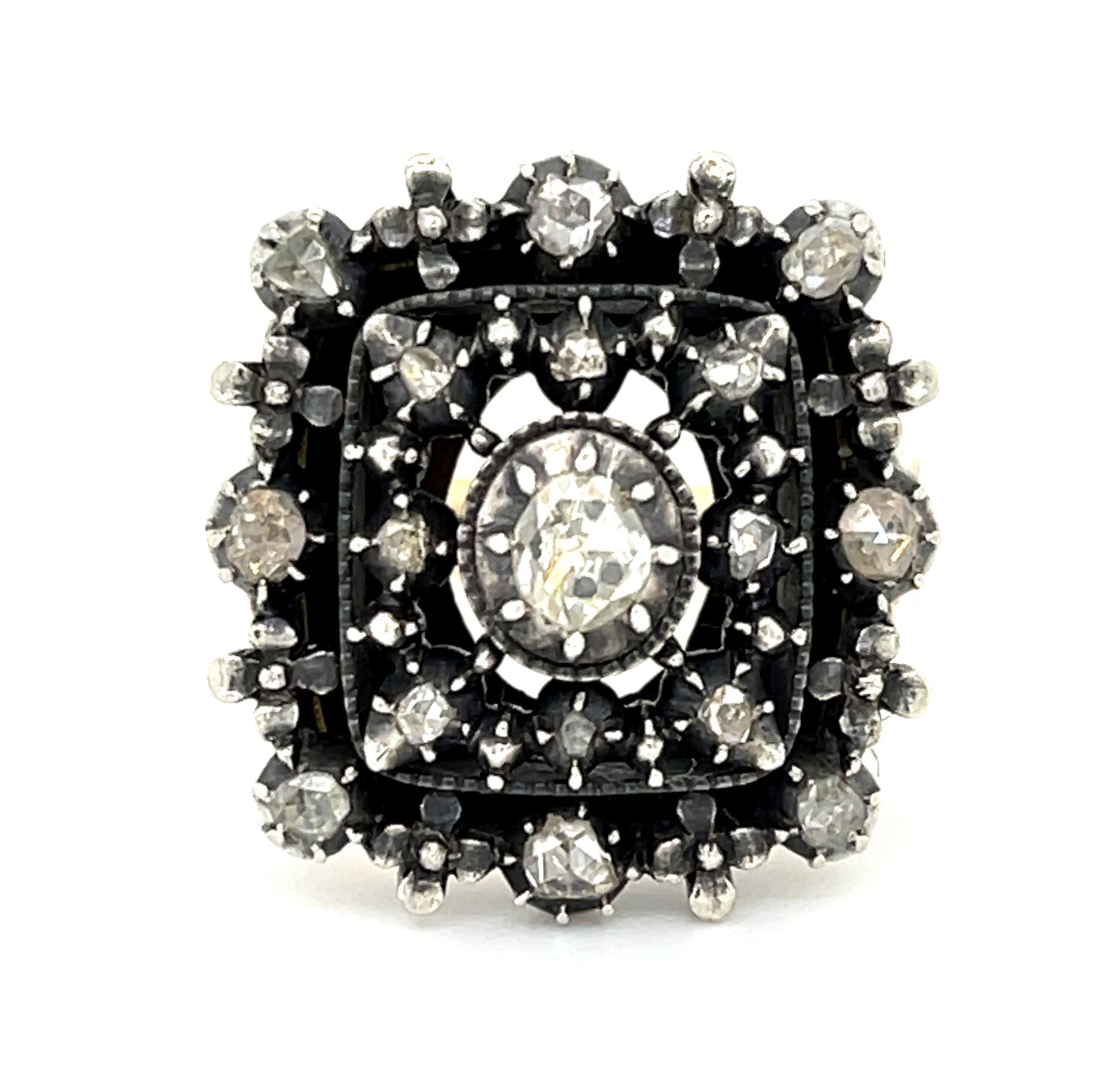 Victorian .85ct Rose Diamond Silver+14KY Ring (Antique 1890s) 14.14g 11 Size