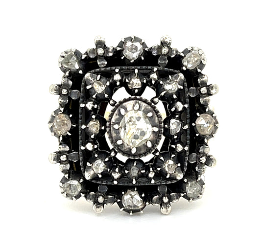 Victorian .85ct Rose Diamond Silver+14KY Ring (Antique 1890s) 14.14g 11 Size