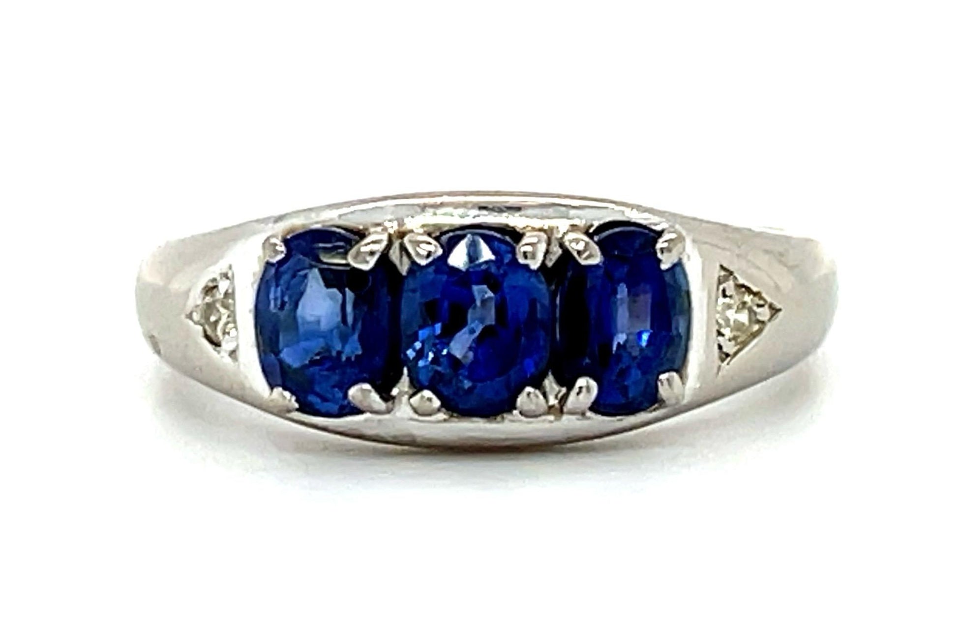 Estate  2.09ct Sapphire &  0.04ctw Diamond PT  6.56gr Ring Size 8.50