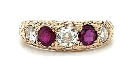 Victorian .23ct Diamond .64ct Ruby 9KY Ring (Antique 1890s) .28ct SD