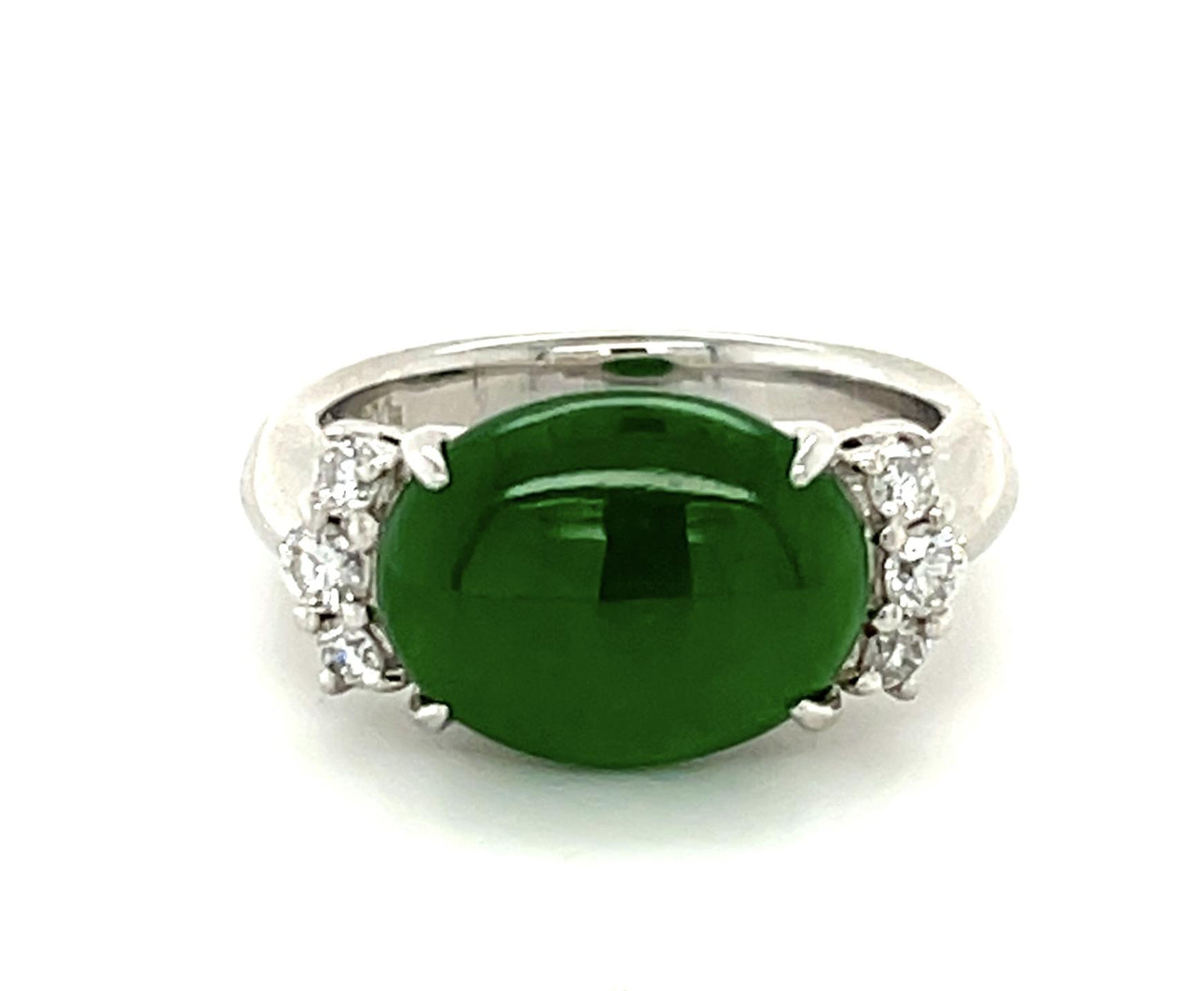 2.89ct A Jade .25ct Diamond PT Ring (Vintage 1970s) 8.79g 6 Size GIA 2221826602