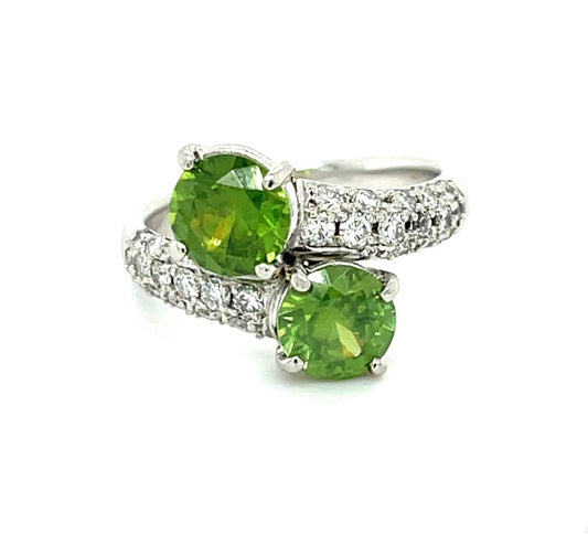 2.27ct Russian Demantoid Garnet 1.24ct Diamonds PT Vintage Ring (Circa 1970s)