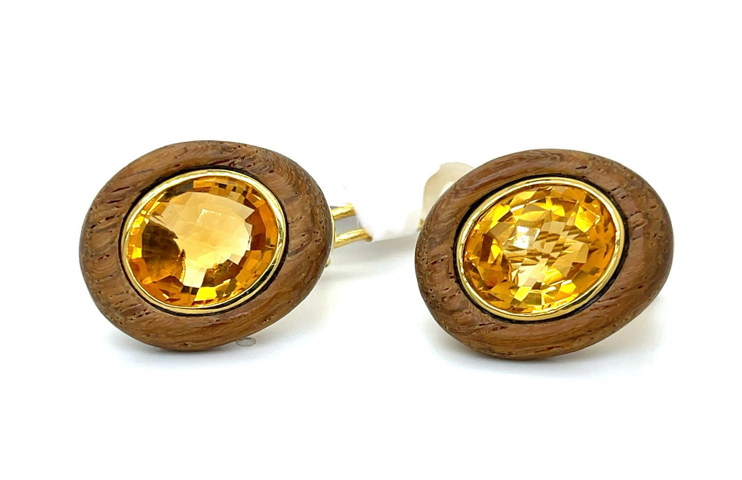 Citrine and Wood 18KY Earrings
