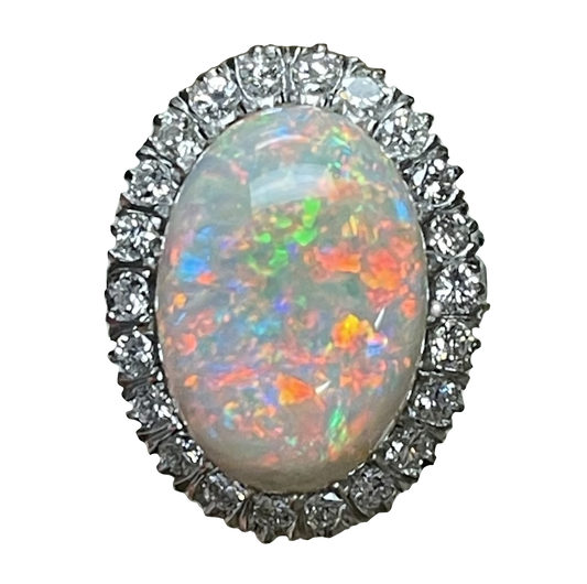 13.11ct Australian Fire Opal 1.35ct Diamonds Platinum Handmade Ring