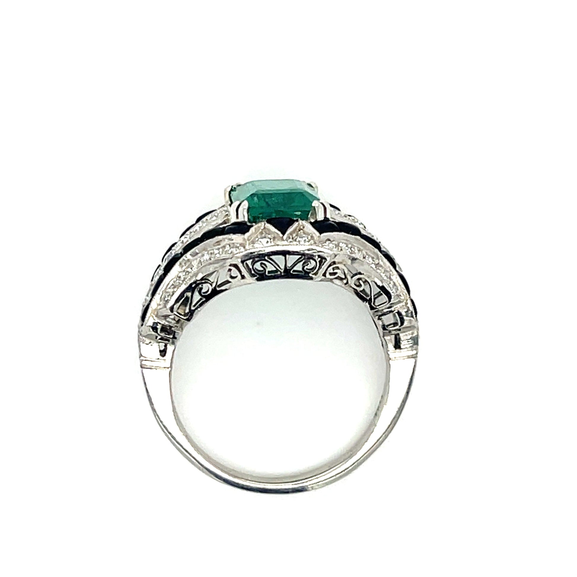 2.40ct Emerald Handmade Ring Platinum .59ct Diamonds and Onyx