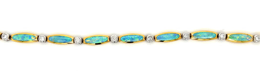 Designer Kabana 5.28ct Inlaid Opal 14KY Link Bracelet .55ct Diamonds