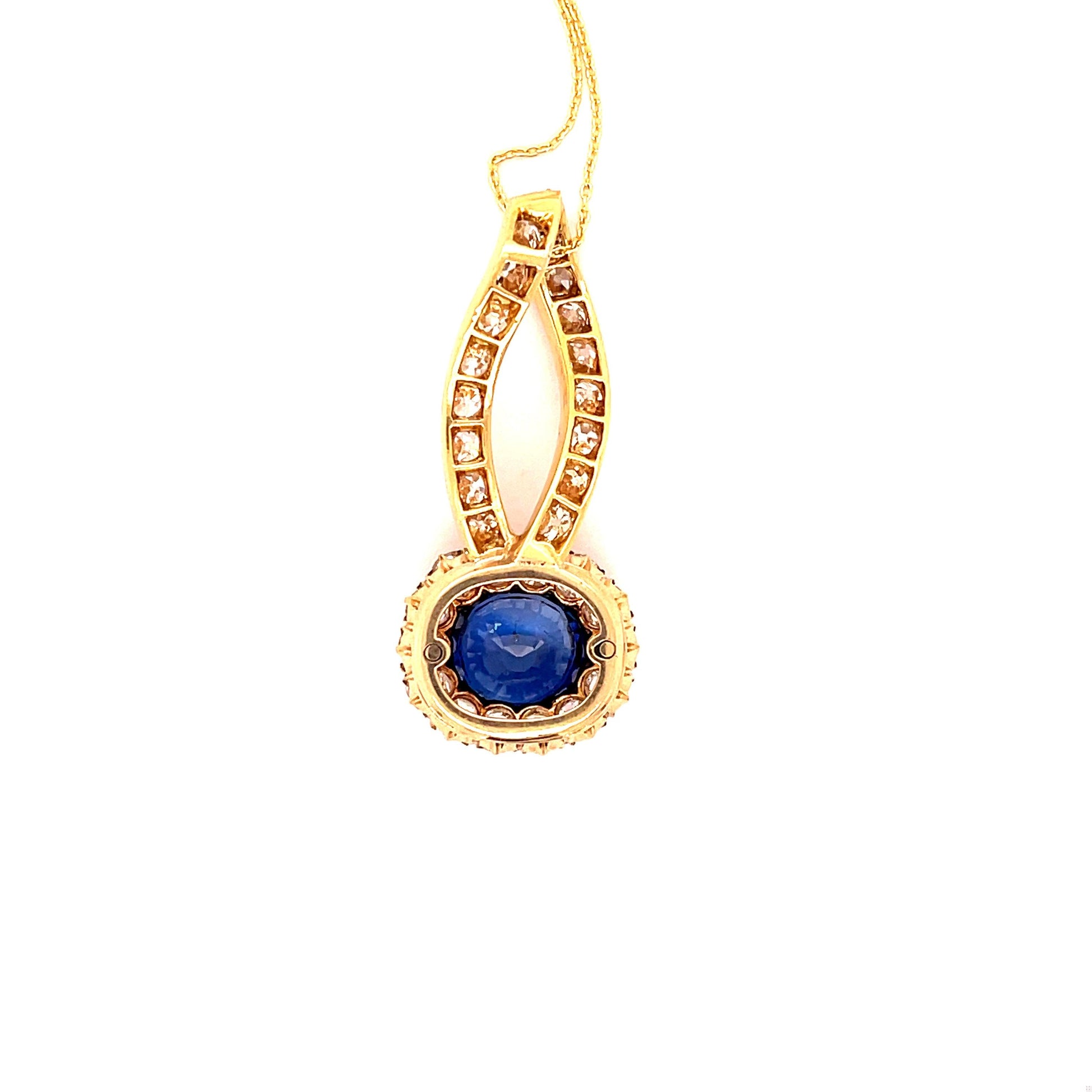Victorian 2.88ct Madagascar Heated Sapphire 4ct Old Mine Diamond 14KY Pendant