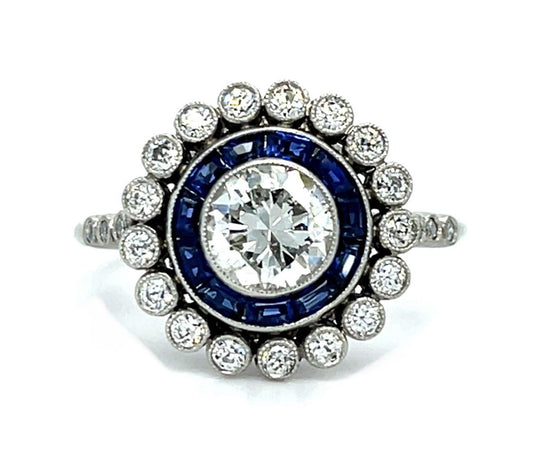 .86ct Transitional Diamond .68ct Sapphire Platinum Handmade Ring .66ct Diamonds