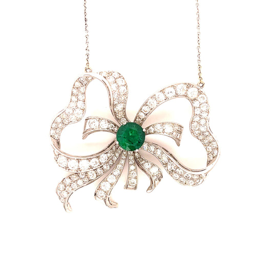 Edwardian 2ct Emerald 5.50ct Diamond (Circa 1910) Platinum Antique Pendant