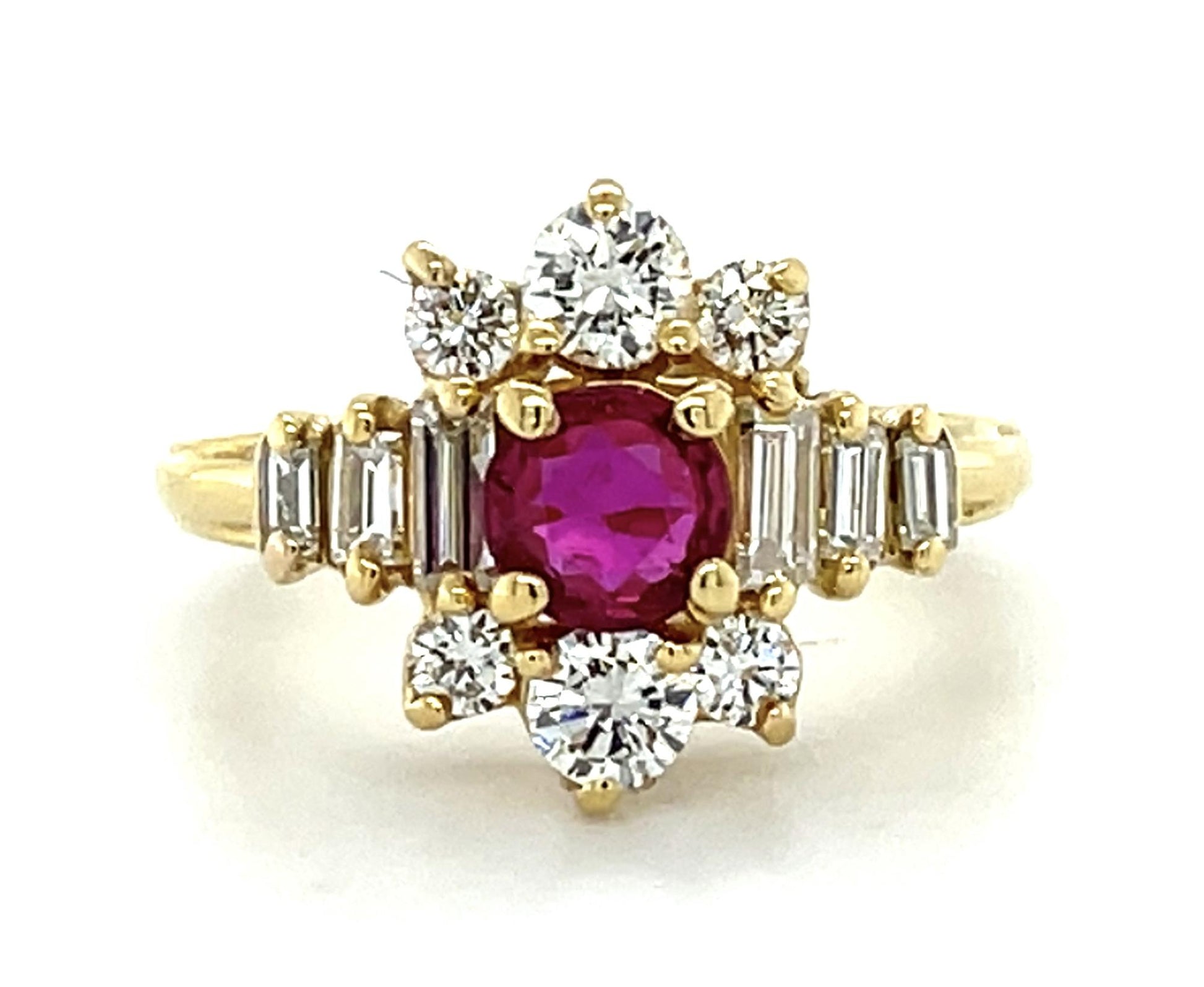 1.20ct Diamond .40ct Ruby 18KY Ring 4.60g 4 Size (Estate 1970s)