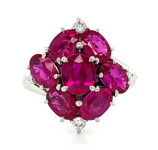 4.06ct Ruby .11ct Diamond Platinum Ring 7.57g 6 Size
