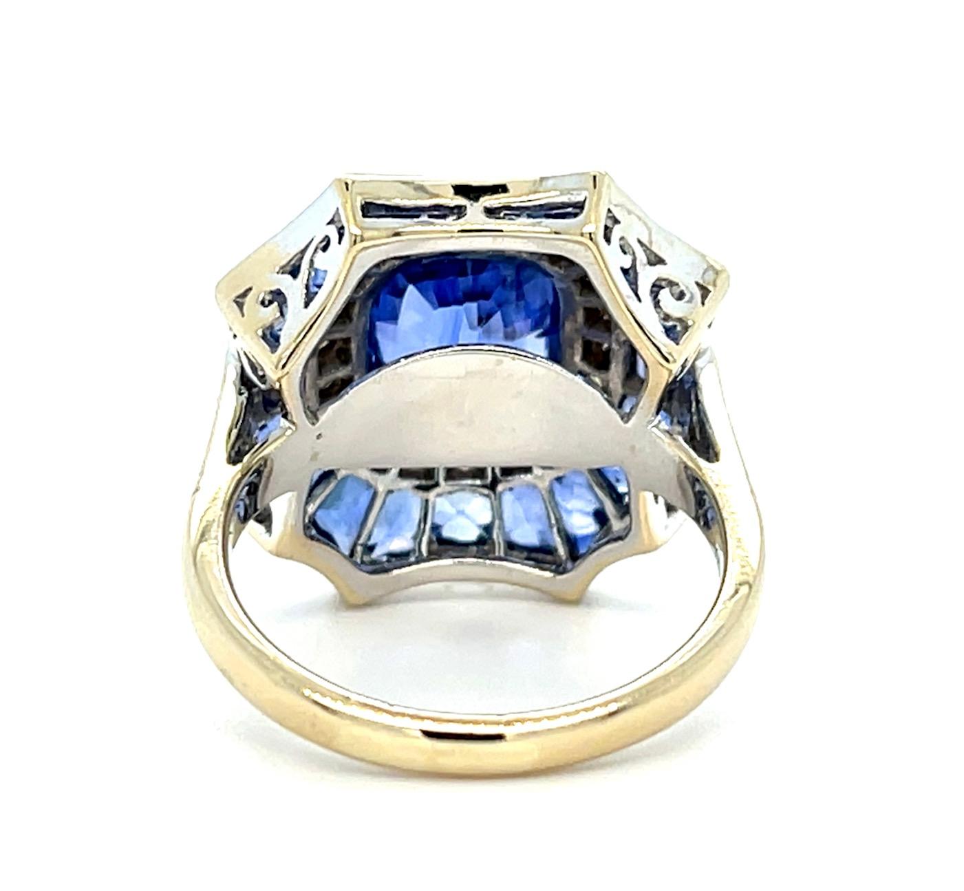 3ct Heated Sri Lanka Sapphire .52ct Diamond 18KY Ring 3.50ct Side Sapphires