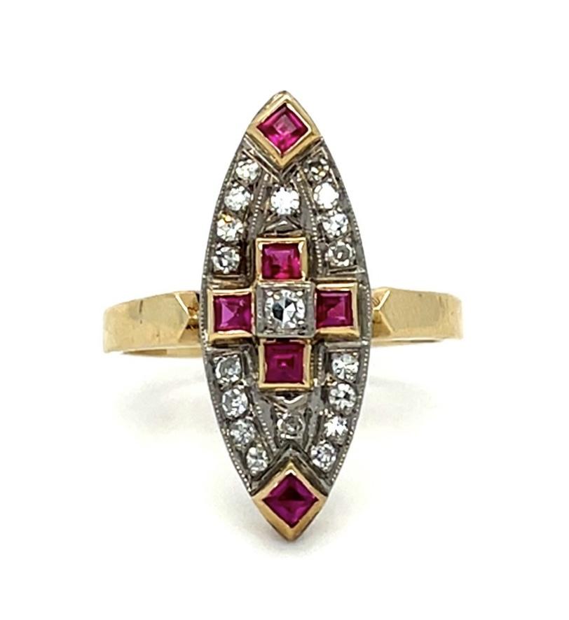 .40ct Diamond .60ct Ruby 18KY Ring (Vintage 1930s) 5.49g 8.50 Size