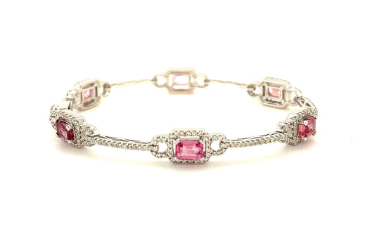 3.43ct Pink Sapphire 1.70ct Diamonds 18KW Bracelet