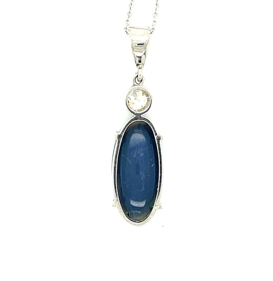 3.47ct Black Australian Opal Elongated Oval Shape .22ct Diamond 14KW Pendant