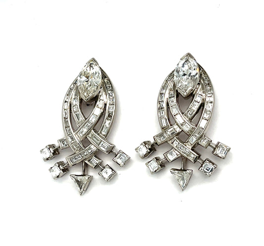 Art Deco (Circa 1930s) Diamond Platinum Vintage Earrings 2ct Marquise Diamonds 2.70ct SD