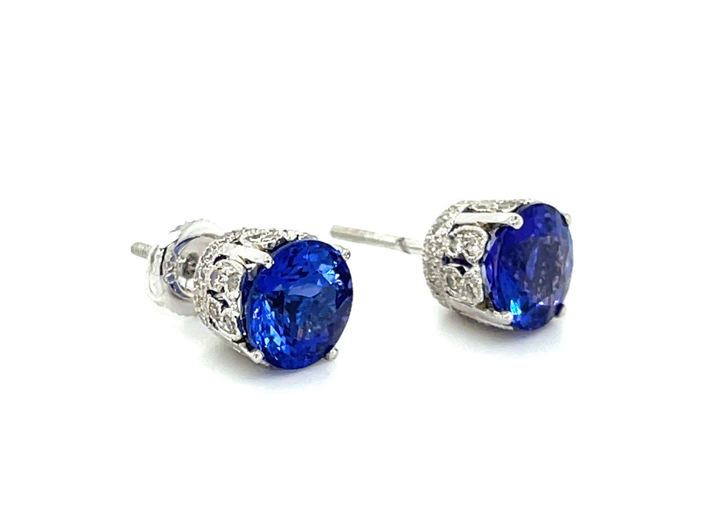 4.27ct Tanzanite .30ct Diamond 18KW Stud Earrings