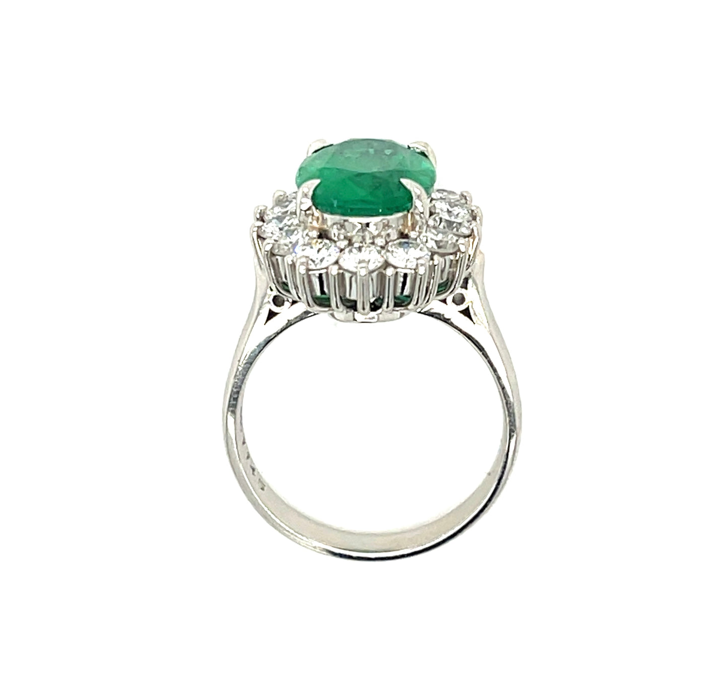 3.30ct Oval Emerald Platinum Estate Ring (Circa 1970s) 1.14ct Diamond