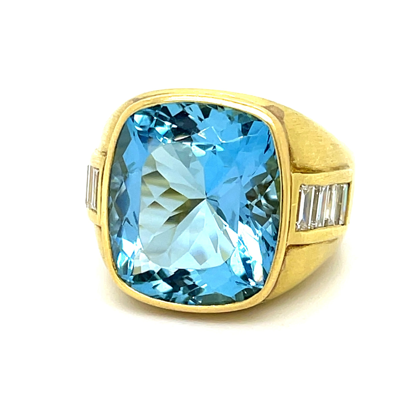 15ct Aquamarine 18KY Ring 1ct Baguette Diamonds