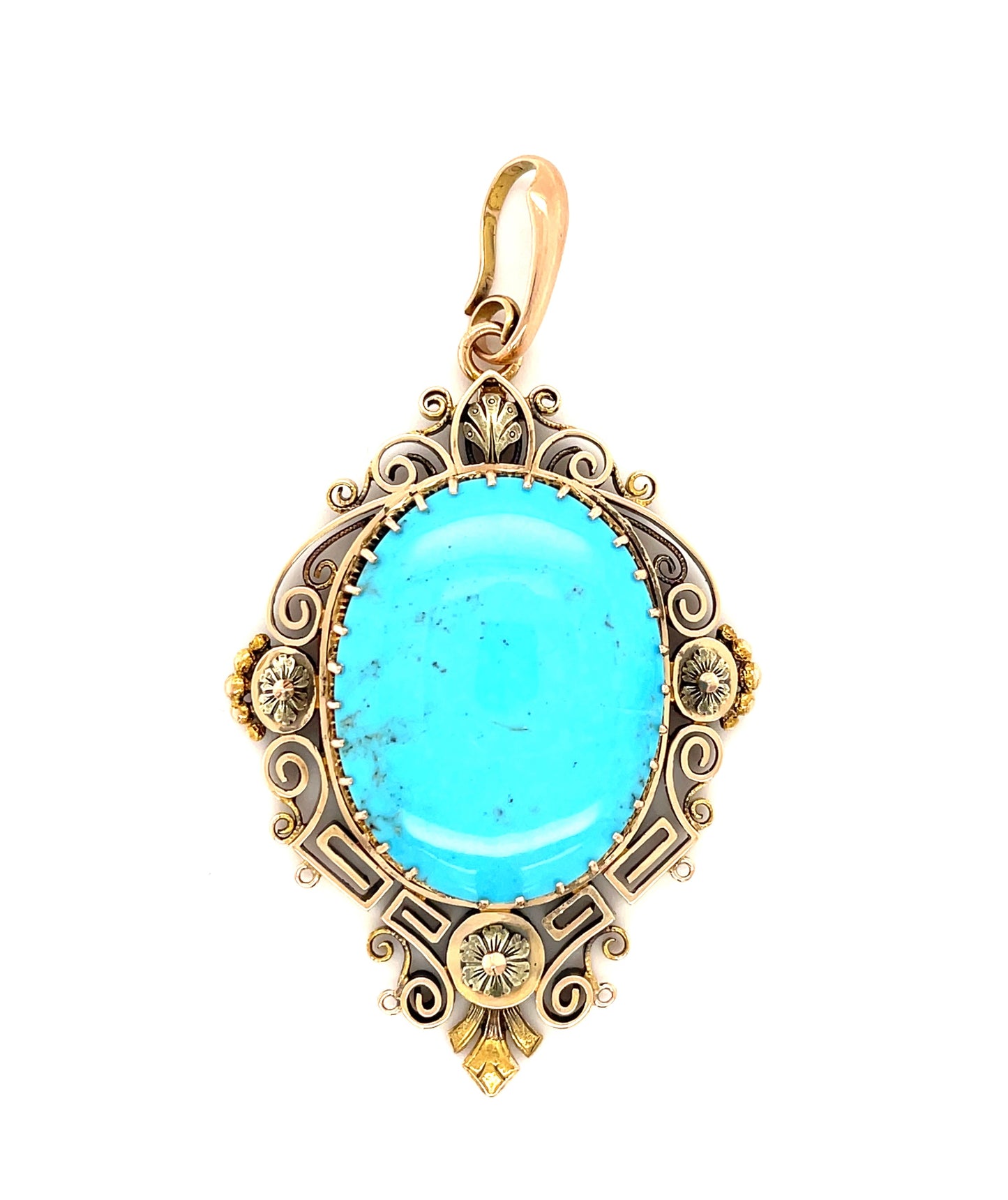 Victorian 20.51ct Turquoise Pendant 14KY (Antique Circa 1860s)