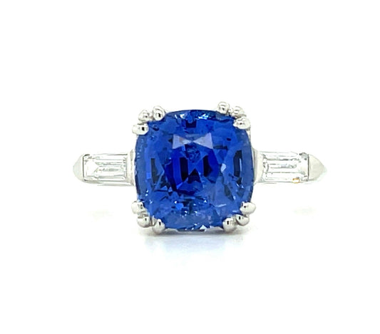 3.94ct Sapphire .24ct Diamond Platinum Vintage Ring (Circa 1950s)