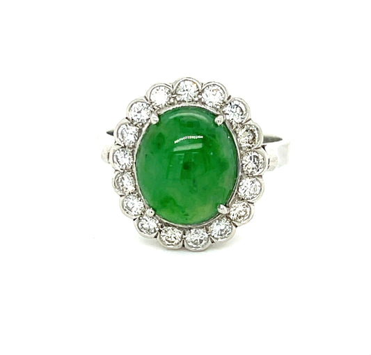3.95ct GIA Natural Jade .54ct Diamonds Estate Platinum Ring